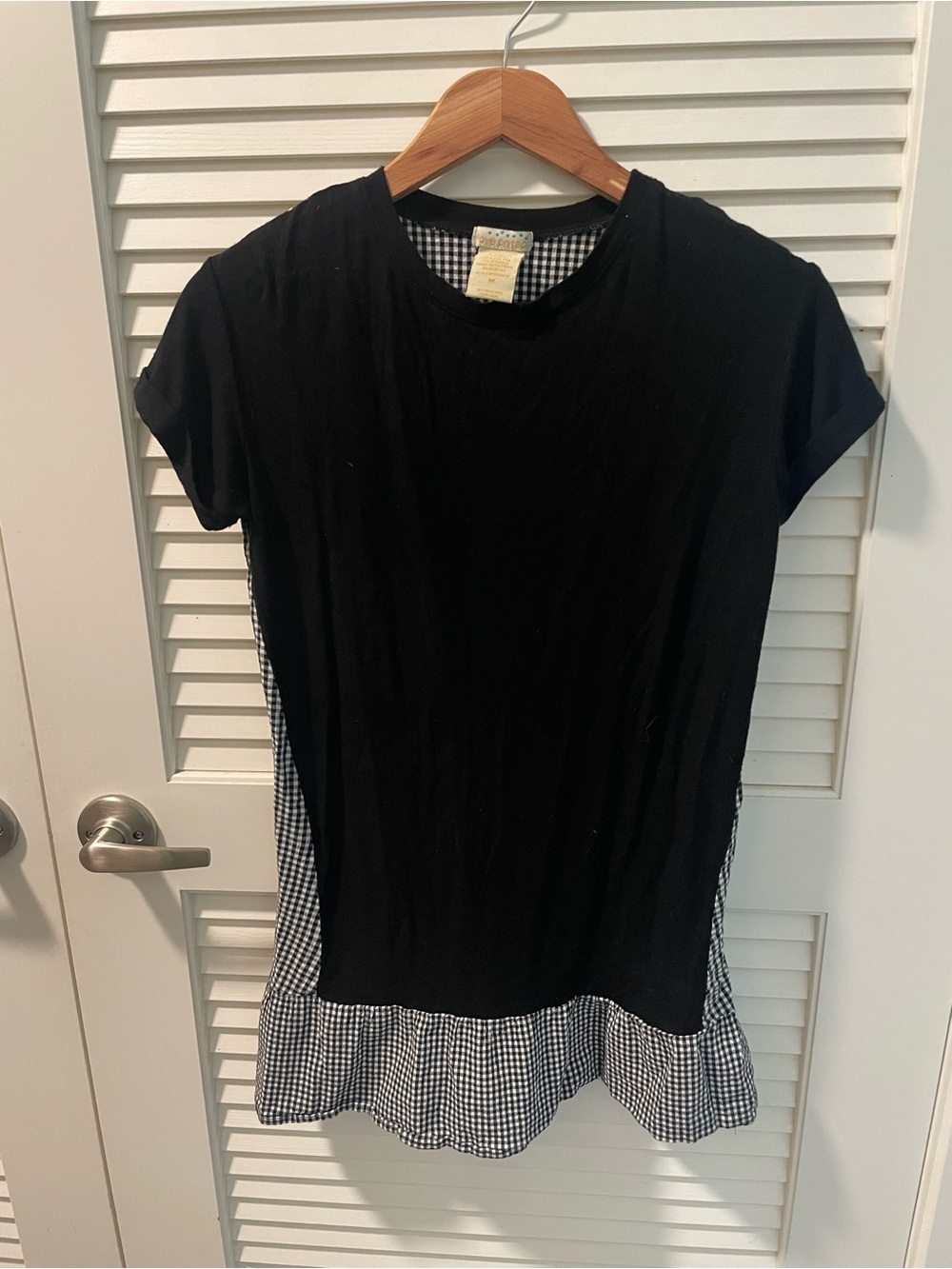 Reverse Black Tee Dress with Black-and-White Gingham Trim